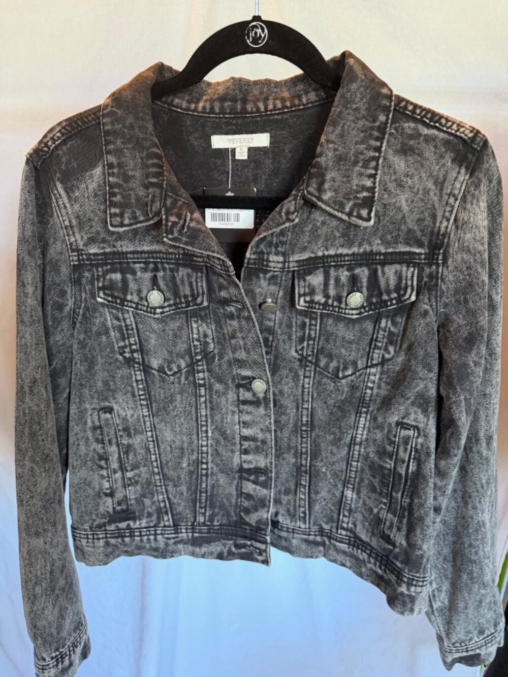 NWT Everly Acid Wash Denim Jacket with Rhinestone Fringe Size S